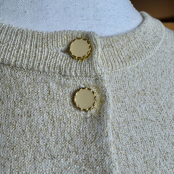 Nine West Light Gold Cotton Blend Metallic Buttoned Cardigan - Picture 8 of 13
